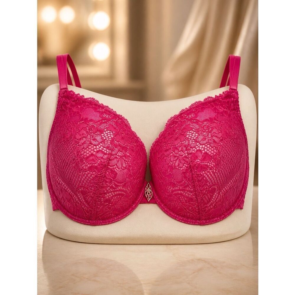 PINK LACE BRA VICTORIA’s SECRET ANGELS PADDED PUSH UP BRA 36C